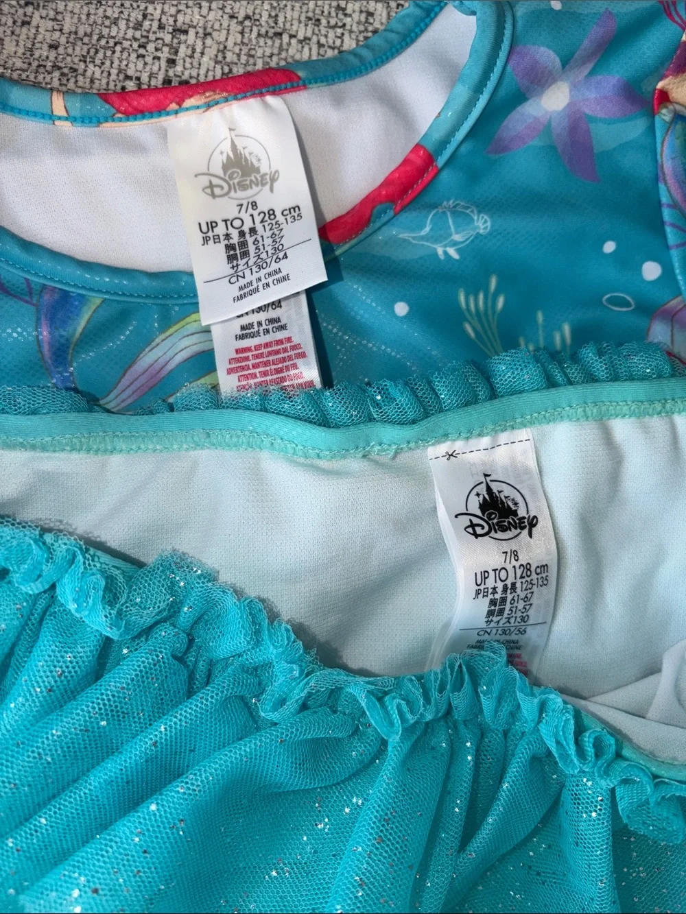 Disney Little Mermaid Swimsuit Rash Guard with Sparkle Tulle Bottoms